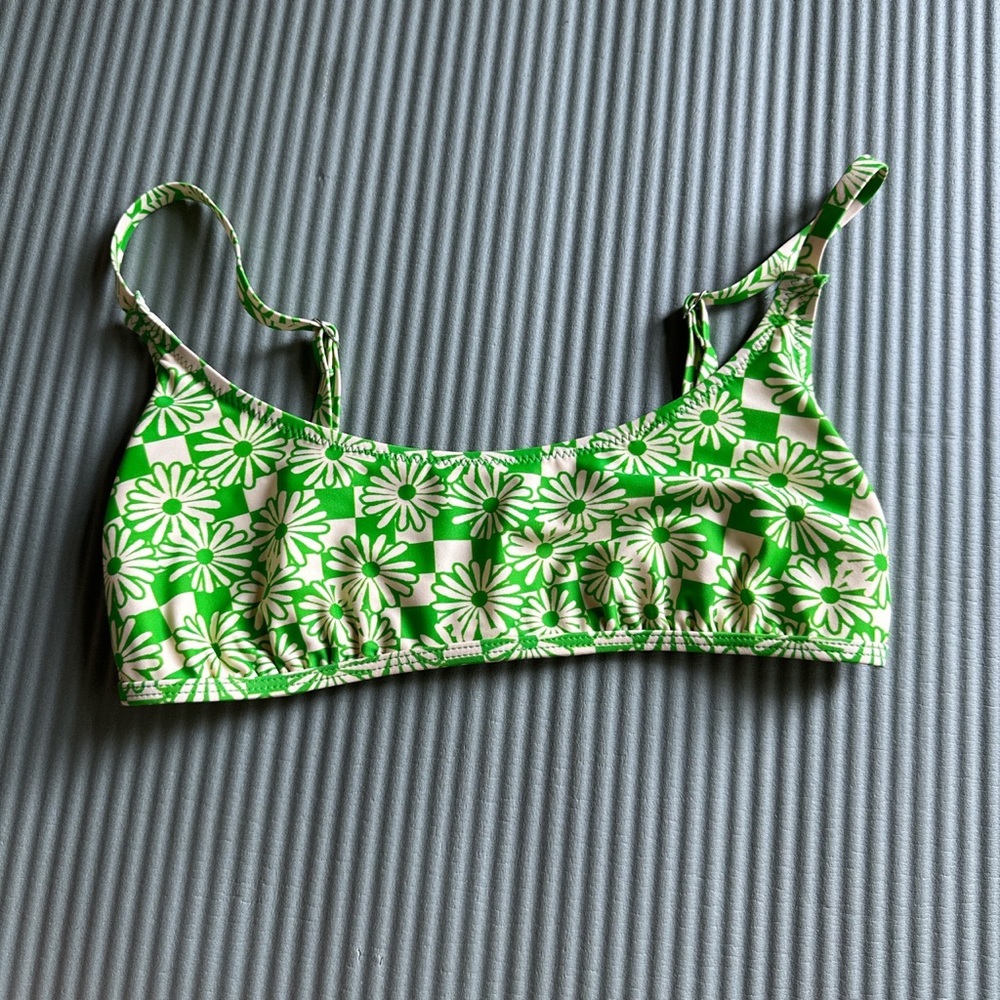Urban Outfitters Flower Bikini Top Green & White Checkered